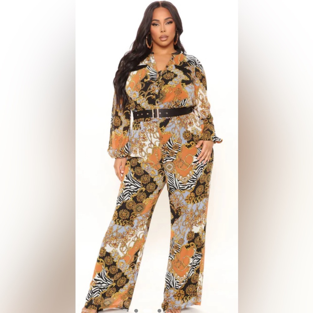 Baroque Print Chiffon Jumpsuit